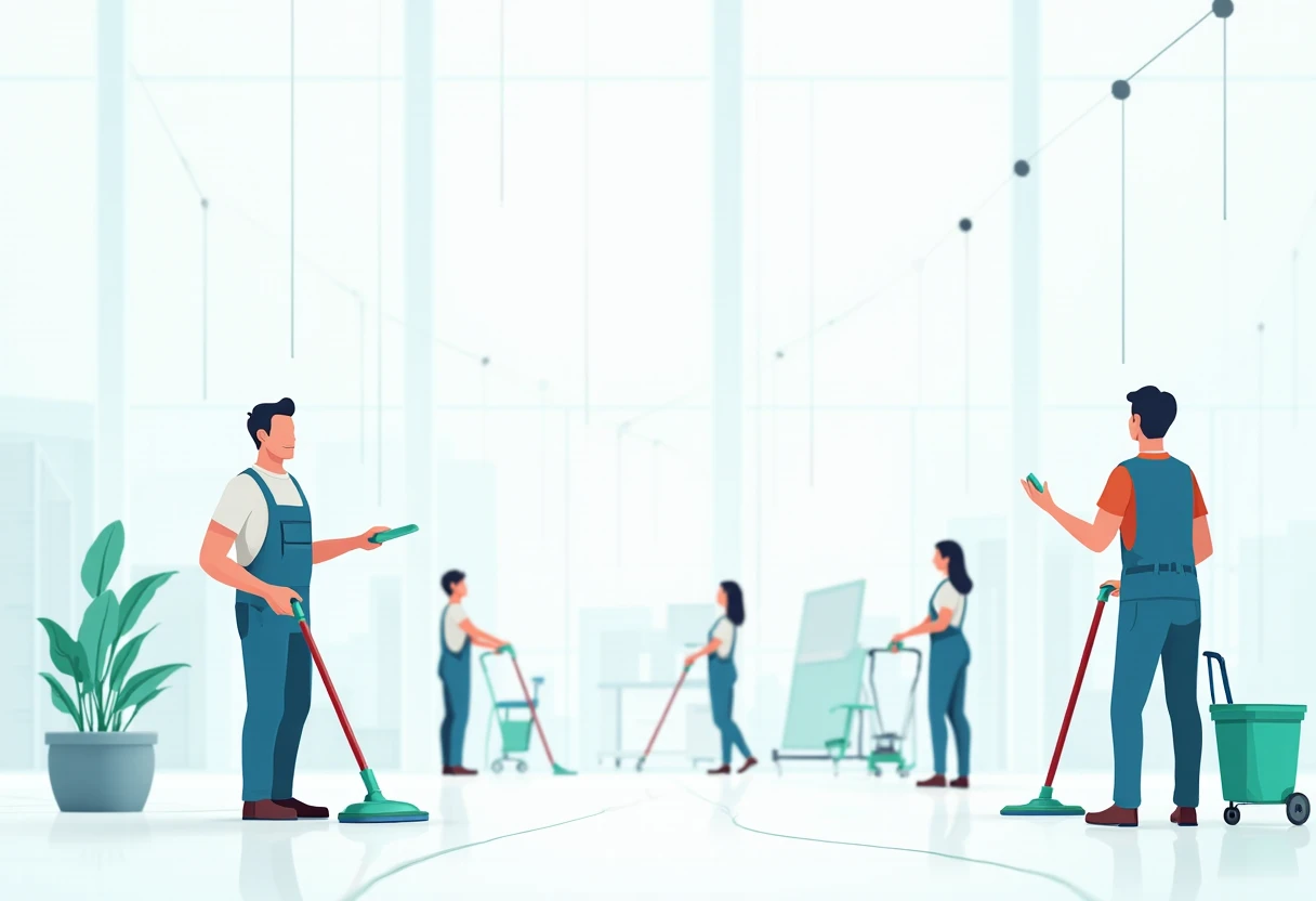 Janitor in office lobby